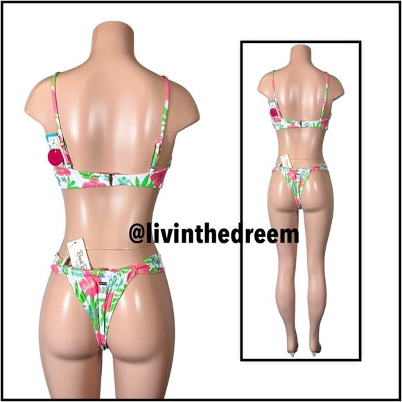 Beach Bunny Rio Knot Top XL & Delphin Tango Bottom L - Pink Jungle Floral $196 - Picture 7 of 14